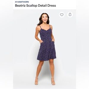 NWT 41 Hawthorn Beatriz Scallop Detail‎ Dress Navy Polka Dot Medium